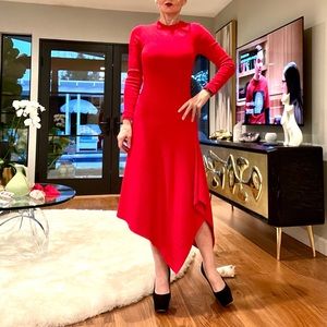 A.LC. Red knit maxi dress with asymmetrical hem